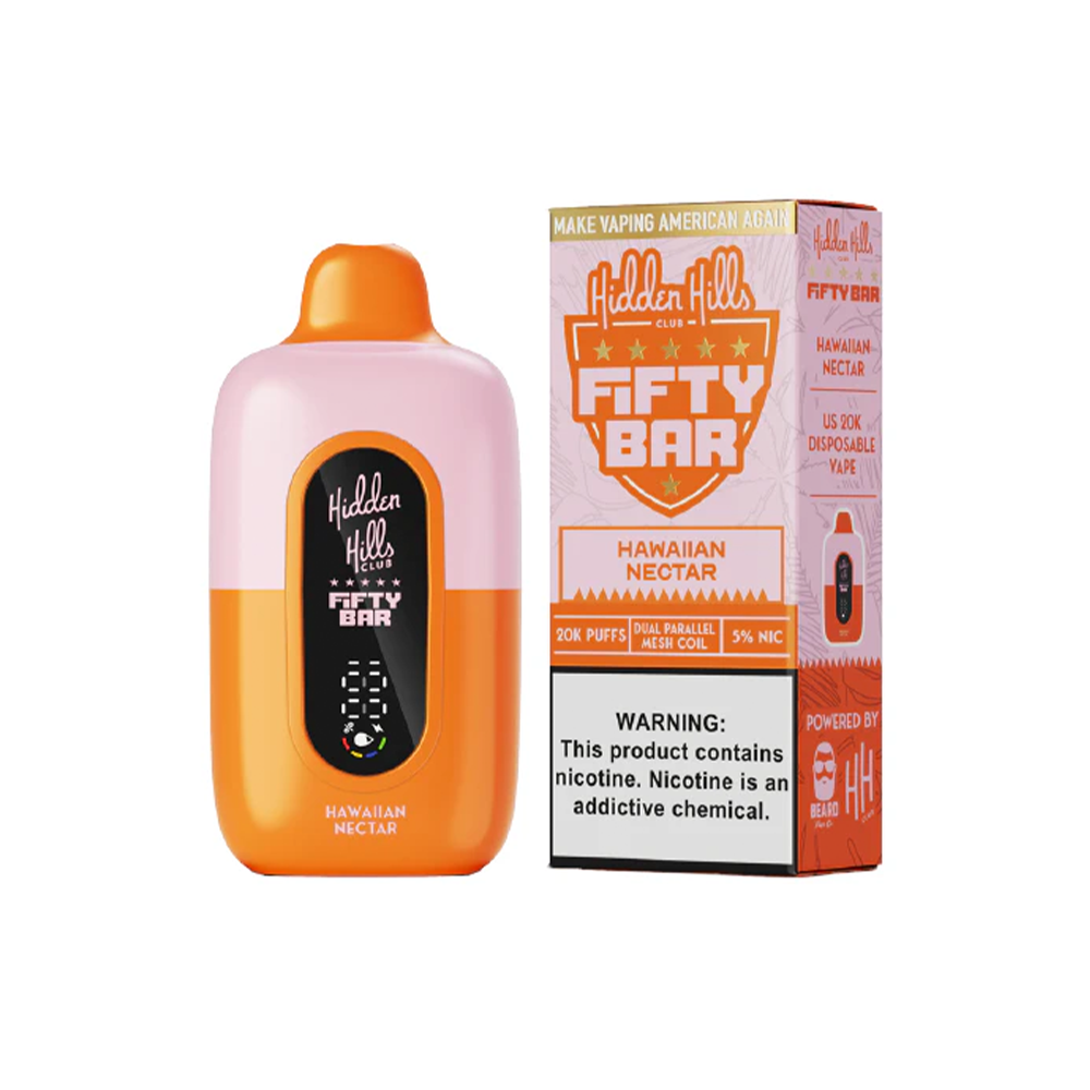 Fifty Bar 20K Hidden Hills Disposable 20000 Puffs 18mL 50mg - Hawaiian Nectar with packaging