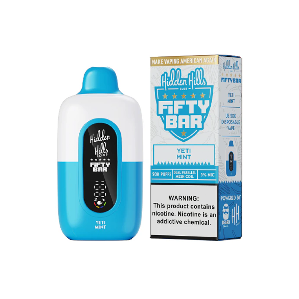 Fifty Bar 20K Hidden Hills Disposable 20000 Puffs 18mL 50mg - yeti mint with packaging