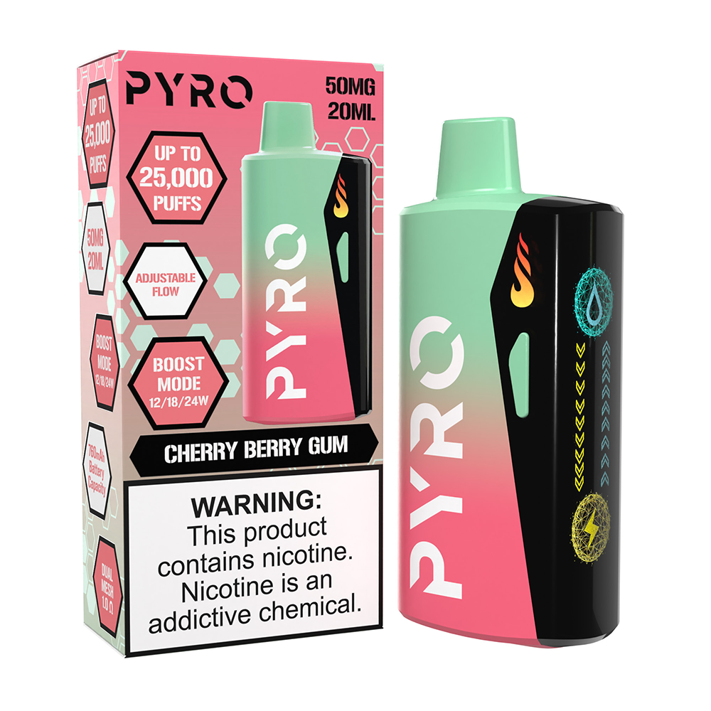 Pyro Boost Disposable | 25000 Puffs | 20mL | 50mg | CHERRY BERRY GUM WITH PACKAGING