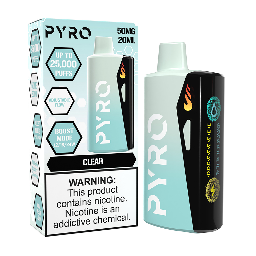 Pyro Boost Disposable | 25000 Puffs | 20mL | 50mg | CLEAR WITH PACKAGING