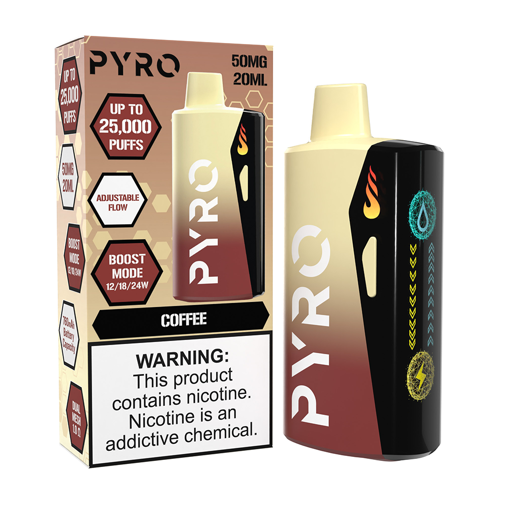 Pyro Boost Disposable | 25000 Puffs | 20mL | 50mg | COFFEE WITH PACKAGING