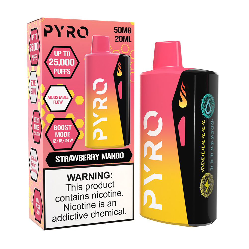 Pyro Boost Disposable | 25000 Puffs | 20mL | 50mg | STRAWBERRY MANGO WITH PACKAGING