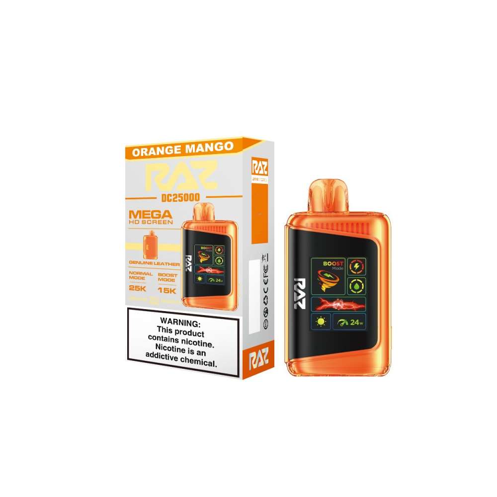 RAZ DC25000 Disposable | 25000 Puffs | 16mL | 50mg | Orange Mango with packaging