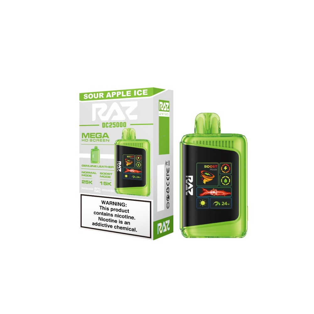 RAZ DC25000 Disposable | 25000 Puffs | 16mL | 50mg | sour apple ice with packaging