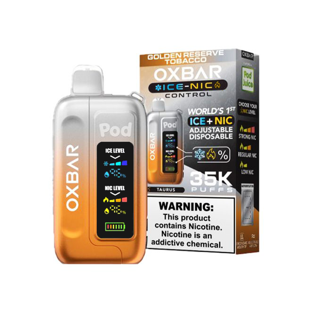 Oxbar Ice-Nic Control Pod Juice Edition Disposable | 35000 Puffs | 14mL | 50mg | golden reserve tobacco with packaging