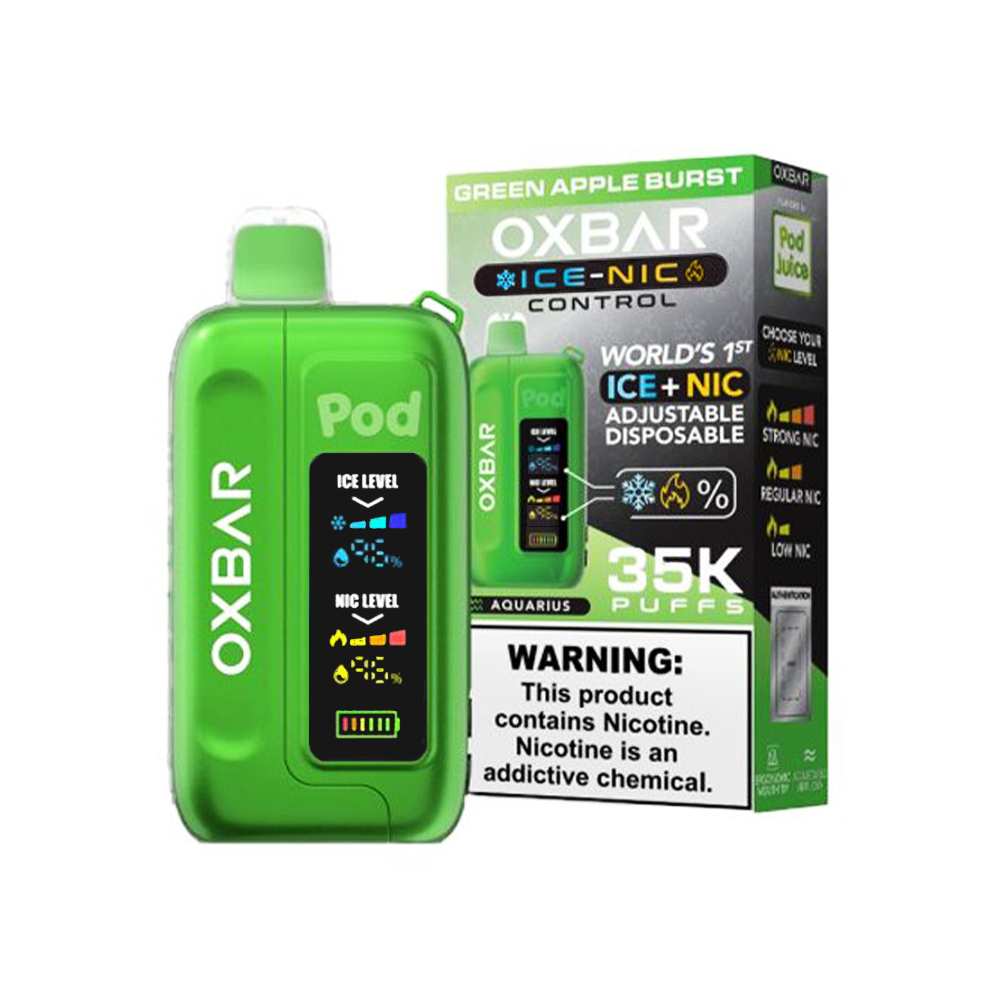 Oxbar Ice-Nic Control Pod Juice Edition Disposable | 35000 Puffs | 14mL | 50mg | green apple burst with packaging