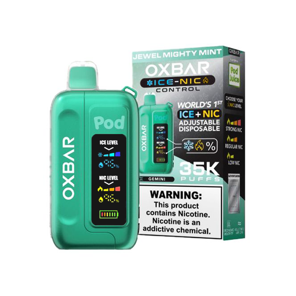 Oxbar Ice-Nic Control Pod Juice Edition Disposable | 35000 Puffs | 14mL | 50mg | jewel mighty mint with packaging