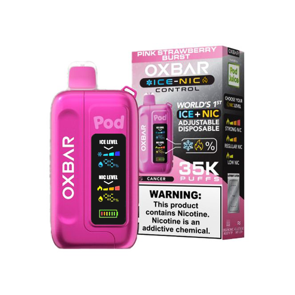 Oxbar Ice-Nic Control Pod Juice Edition Disposable | 35000 Puffs | 14mL | 50mg | pink strawberry burst with packaging