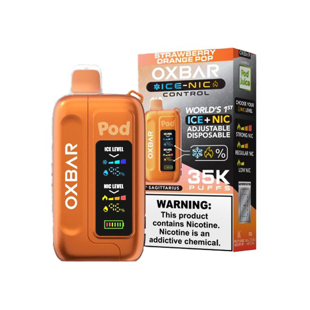Oxbar Ice-Nic Control Pod Juice Edition Disposable | 35000 Puffs | 14mL | 50mg | strawberry orange pop with packaging