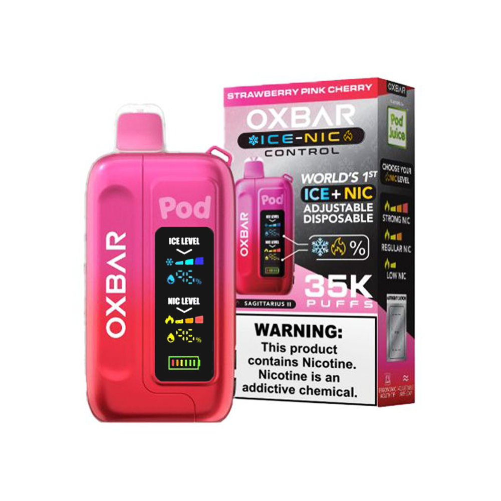 Oxbar Ice-Nic Control Pod Juice Edition Disposable | 35000 Puffs | 14mL | 50mg | strawberry pink cherry with packaging
