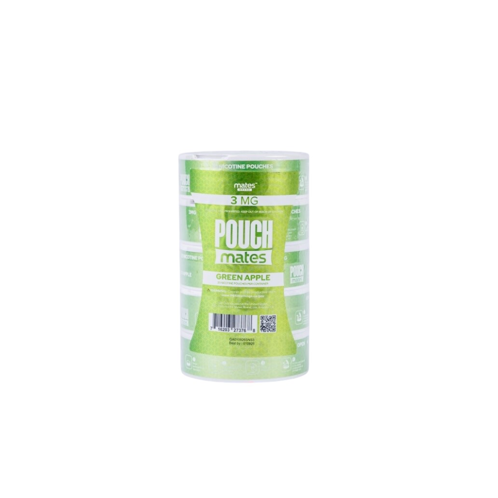 PouchMates (DSPLY 5pc)(Nic Pouch)(20ct Can) - Green Apple 3mg