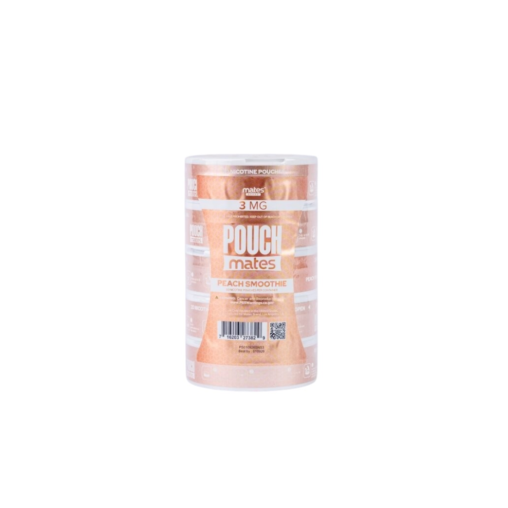 PouchMates (DSPLY 5pc)(Nic Pouch)(20ct Can) - Peach Smoothie 3mg