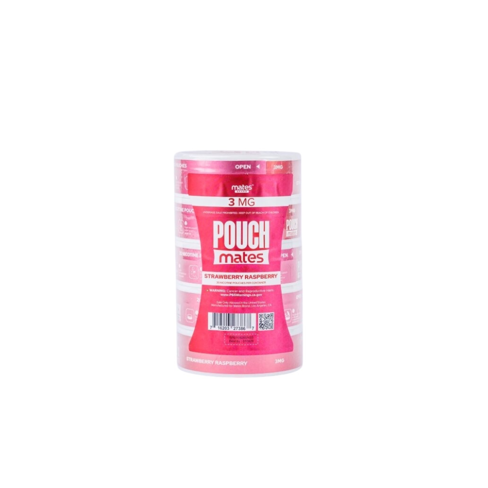 PouchMates (DSPLY 5pc)(Nic Pouch)(20ct Can) - Strawberry Raspberry 3mg