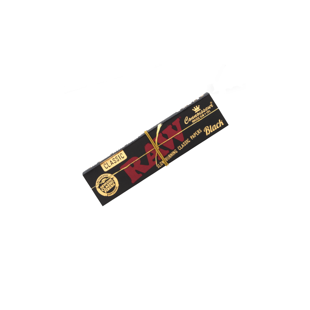 Raw* (DSPLY 24pc)(Wraps)(32-Pack) Rolling Papers - Black Connoisseur King Size Slim + Tips (SAS)