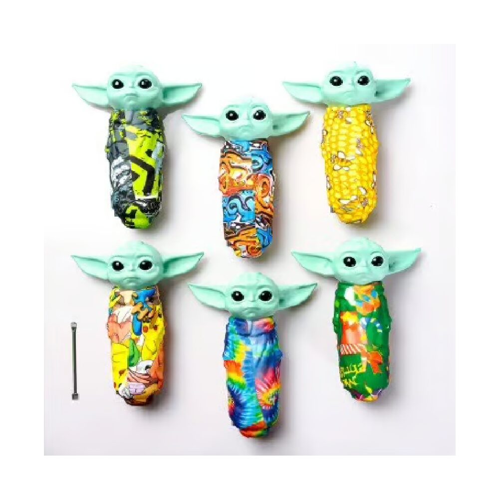 Non branded (Hand Pipe)(5-Pack) SHP13 Baby Yoda Design Silicone Hand Pipe (SAS) - Assorted Colors