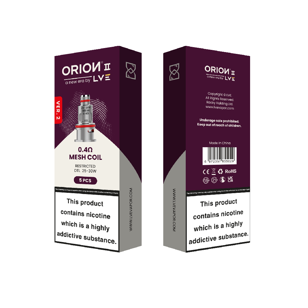 LVE Orion II V2 Mesh Coils (5-Pack) - 0.4ohm DTL
