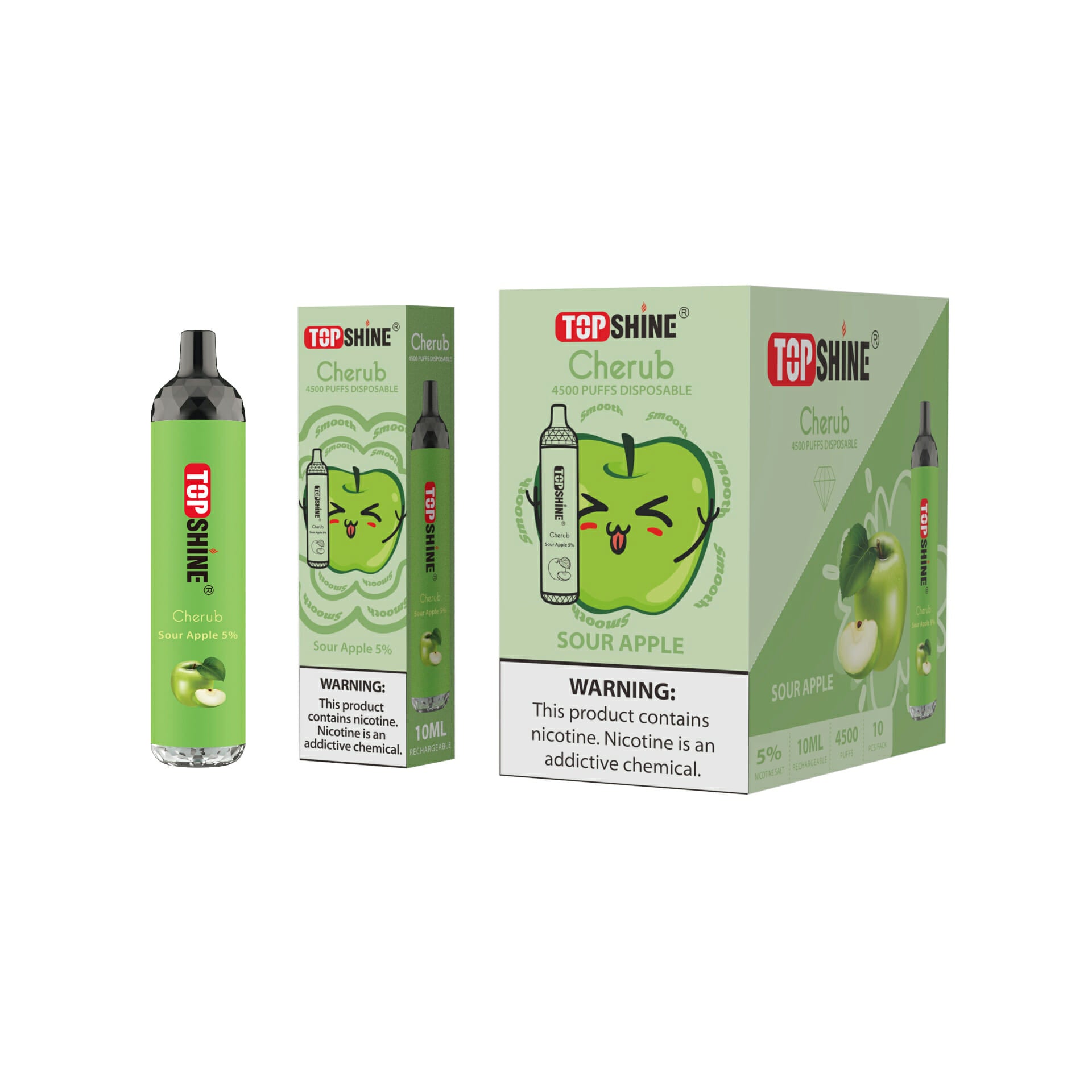Topshine Disposable | 4500 Puffs | 10mL | sour apple with packaging