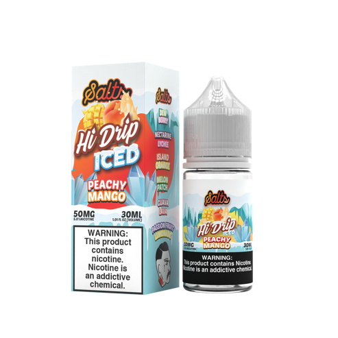 Hi-Drip Salt Series E-Liquid | 30mL | 50mg | (Salt Nic) | Peachy Mango Iced with packaging