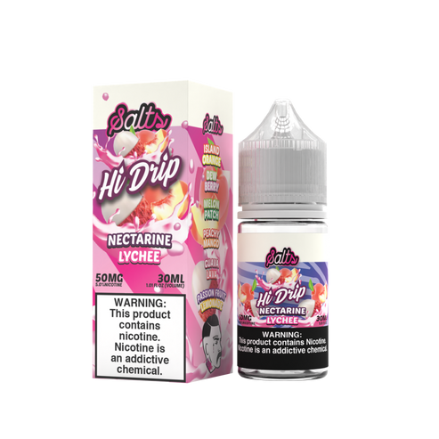 Hi-Drip Salt Series E-Liquid | 30mL | 50mg | (Salt Nic) | Nectarine Lychee with packaging