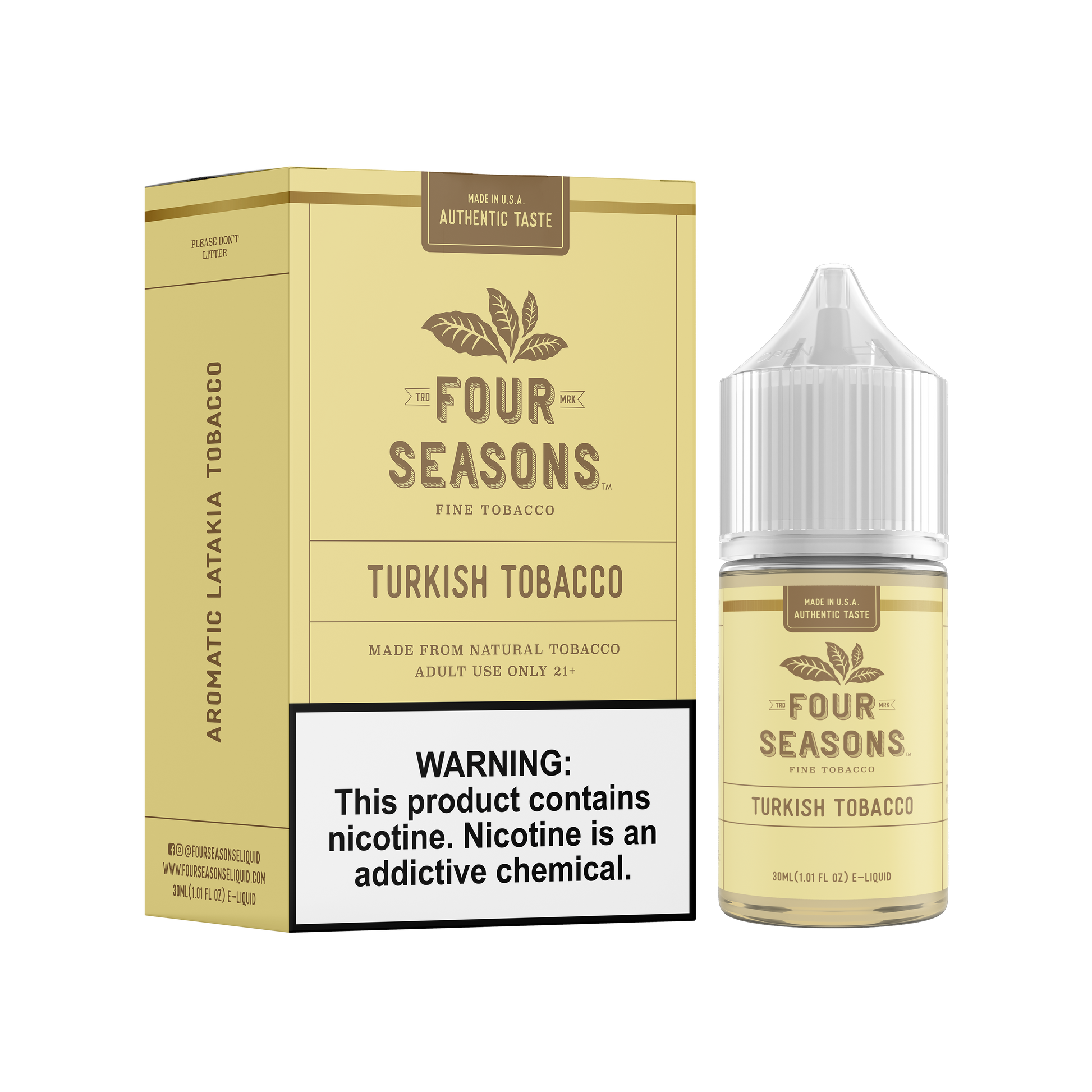 Turkish Tobacco by Four Seasons Free Base Series 30ML with packaging