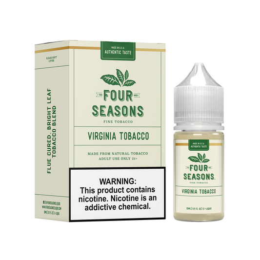 Virginia Tobacco by Four Seasons Series E-Liquid 30mL (Freebase) bottle with packaging