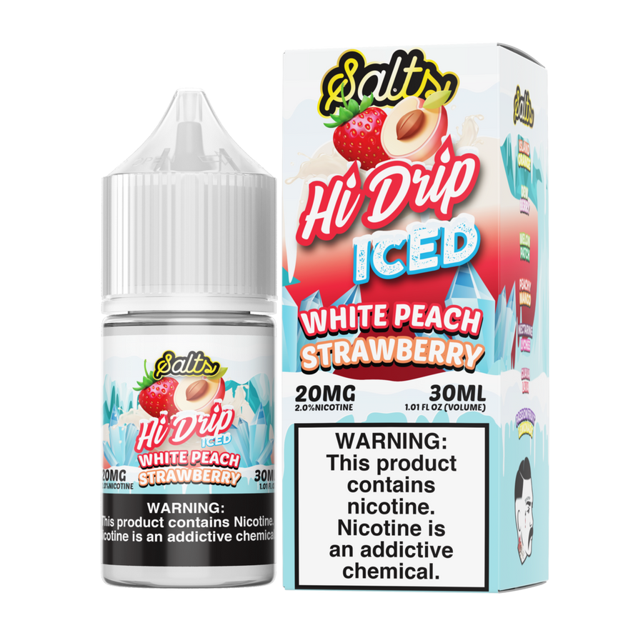 White Peach Strawberry ICED by Hi-Drip Salts | 30ml | 20mg | bottle with packaging