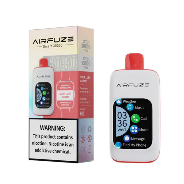 AIRFUZE Smart-Phone Disposable | 30000 Puffs | 20mL | 50mg | Sour Lush Gummy with packaging
