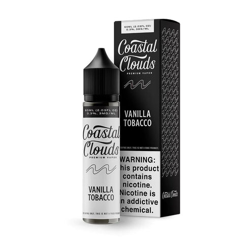 Vanilla Tobacco by Coastal Clouds Series E-Liquid 60mL (Freebase) bottle with packaging