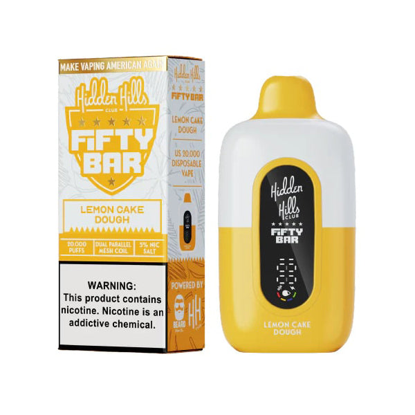 Fifty Bar 20K Hidden Hills Disposable 20000 Puffs 18mL 50mg | Lemon Cake Dough with packaging