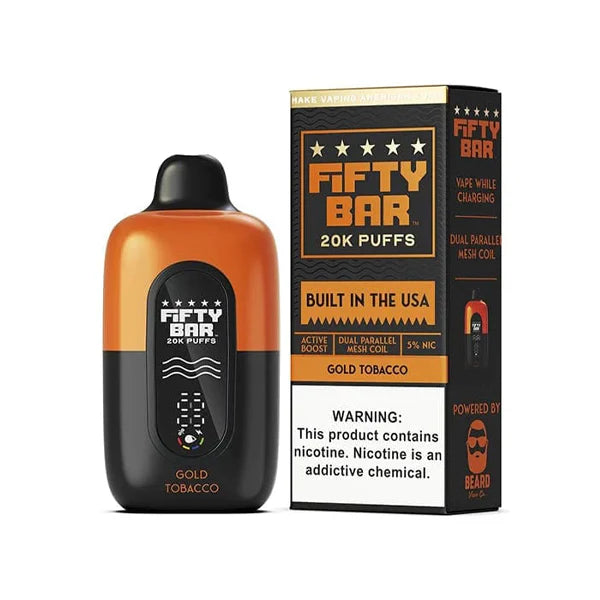Fifty Bar V2 20K Disposable 20000 Puffs 16mL 50mg - Gold Tobacco with Packaging