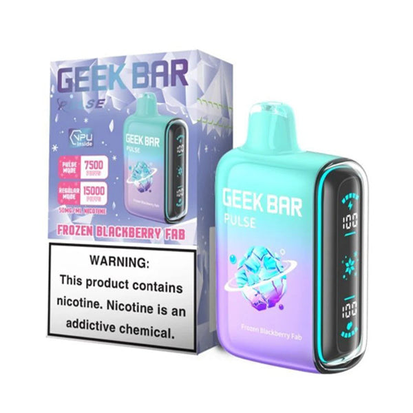 Geek Bar Pulse Disposable 15000 Puffs 16mL 50mg Frozen Blackberry Fab with packaging