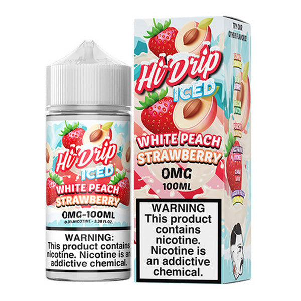 White Peach Strawberry ICED by Hi-Drip E-Juice | 100ml | 0mg | bottle with packaging