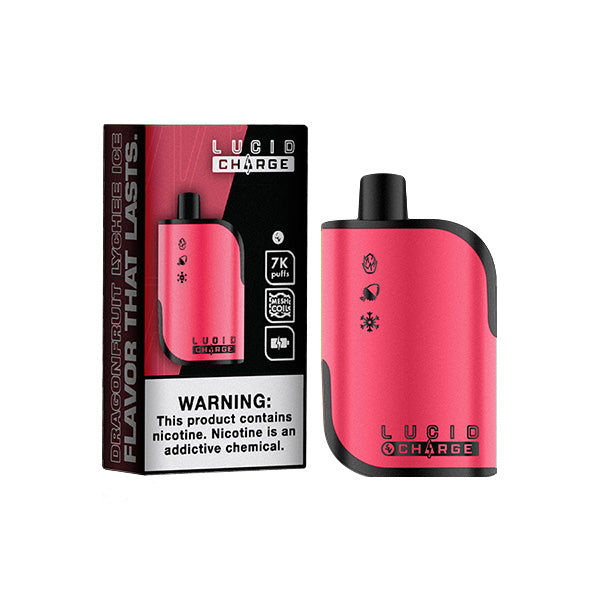 Lucid Charge Disposable | 7000 Puffs | 14mL | 50mg | Dragon Lychee Ice with packaging