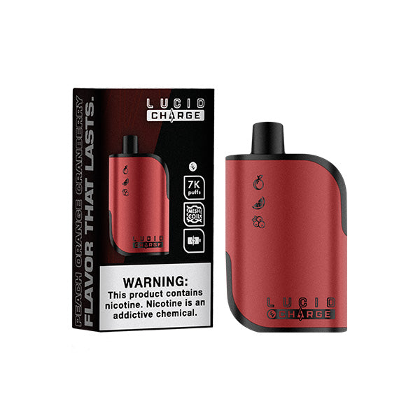 Lucid Charge Disposable | 7000 Puffs | 14mL | 50mg | Peach Orange Cranberry with packaging
