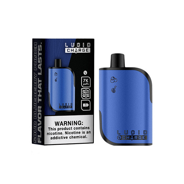 Lucid Charge Disposable | 7000 Puffs | 14mL | 50mg | Sour Blueberry Punch with packaging