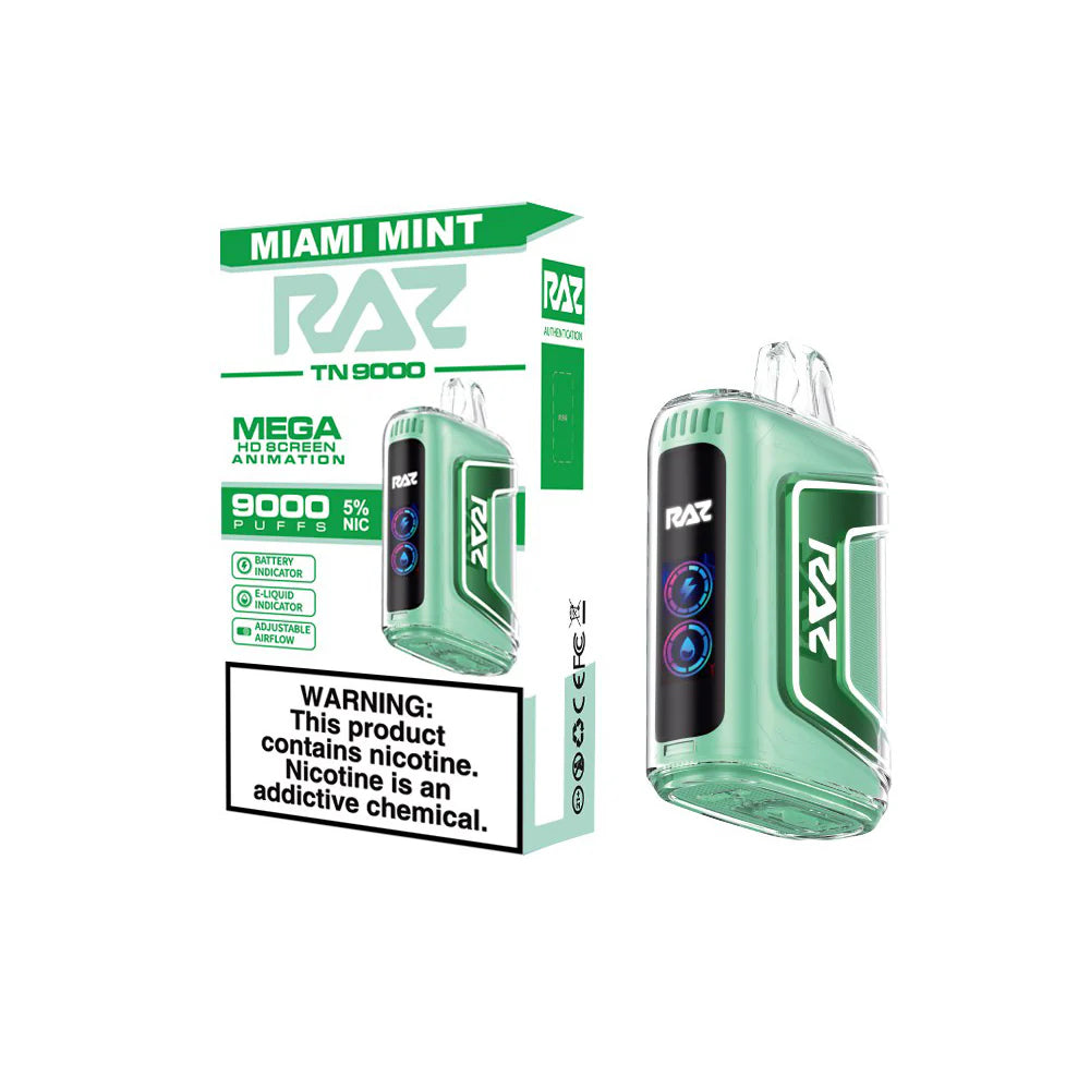 RAZ TN9000 Disposable | 9000 Puffs | 12mL | 50mg | Miami Mint with Packaging