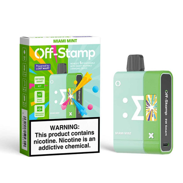 Off Stamp SW16000 Disposable | 16000 Puffs | 17mL | 50mg | (Disposable + Power Dock) | Miami Mint with packaging