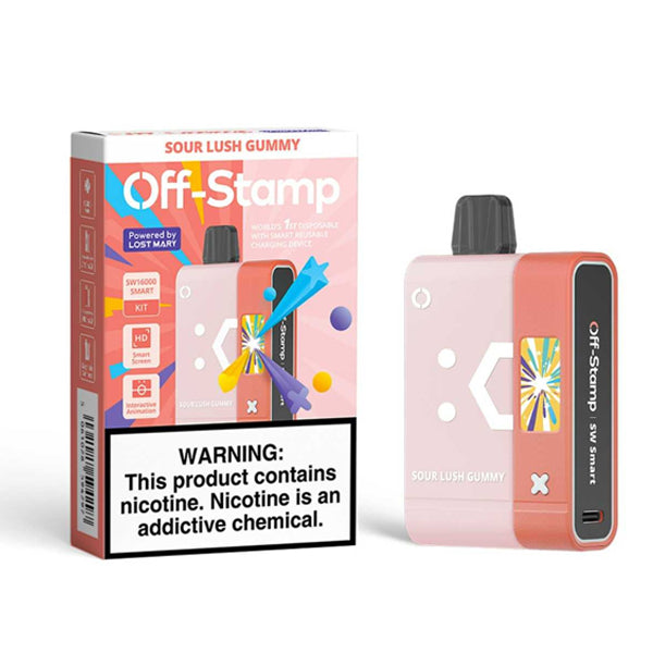 Off Stamp SW16000 Disposable | 16000 Puffs | 17mL | 50mg | (Disposable + Power Dock) | Sour Lush Gummy with packaging