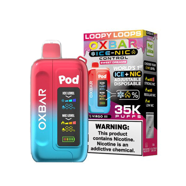 Oxbar Ice-Nic Control Pod Juice Edition Disposable | 35000 Puffs | 14mL | 50mg | Loopy Loops with Packaging