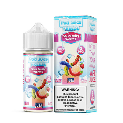 Sour Fruity Worms Freeze Pod Juice Series E-Liquid 100mL (Freebase) with packaging