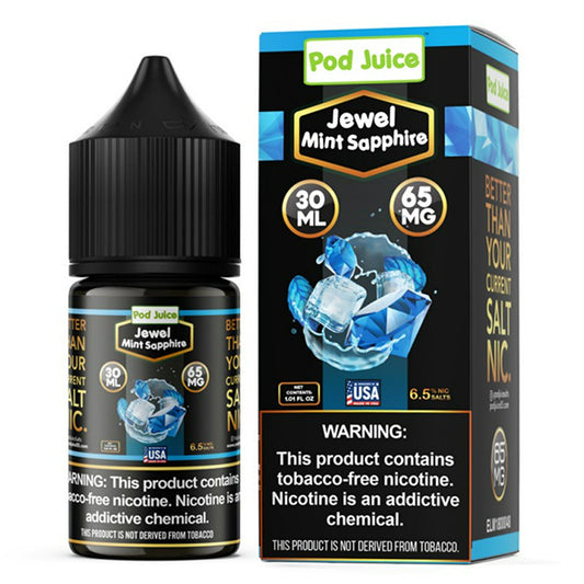 Pod Juice TFN Salt Series E-Liquid | 30mL | Salt Nic | 65mg | Jewel Mint Sapphire with packaging