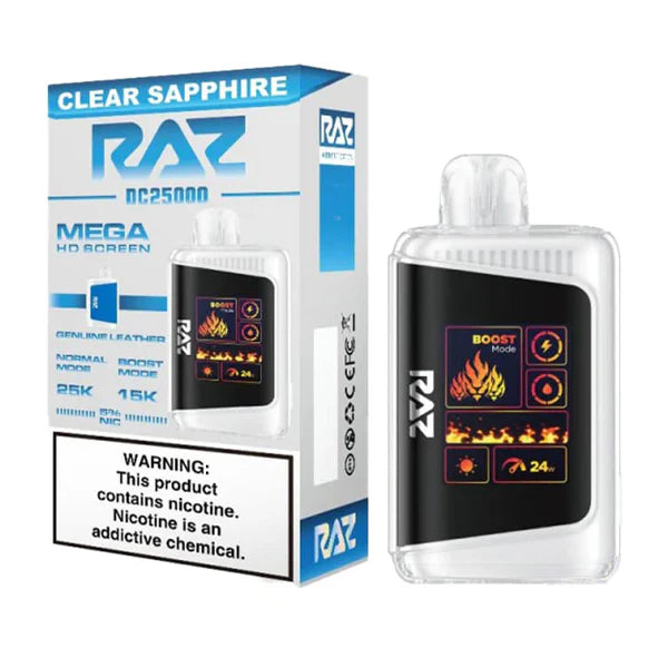 RAZ DC25000 Disposable | 25000 Puffs | 16mL | 50mg | Clear Sapphire with packaging
