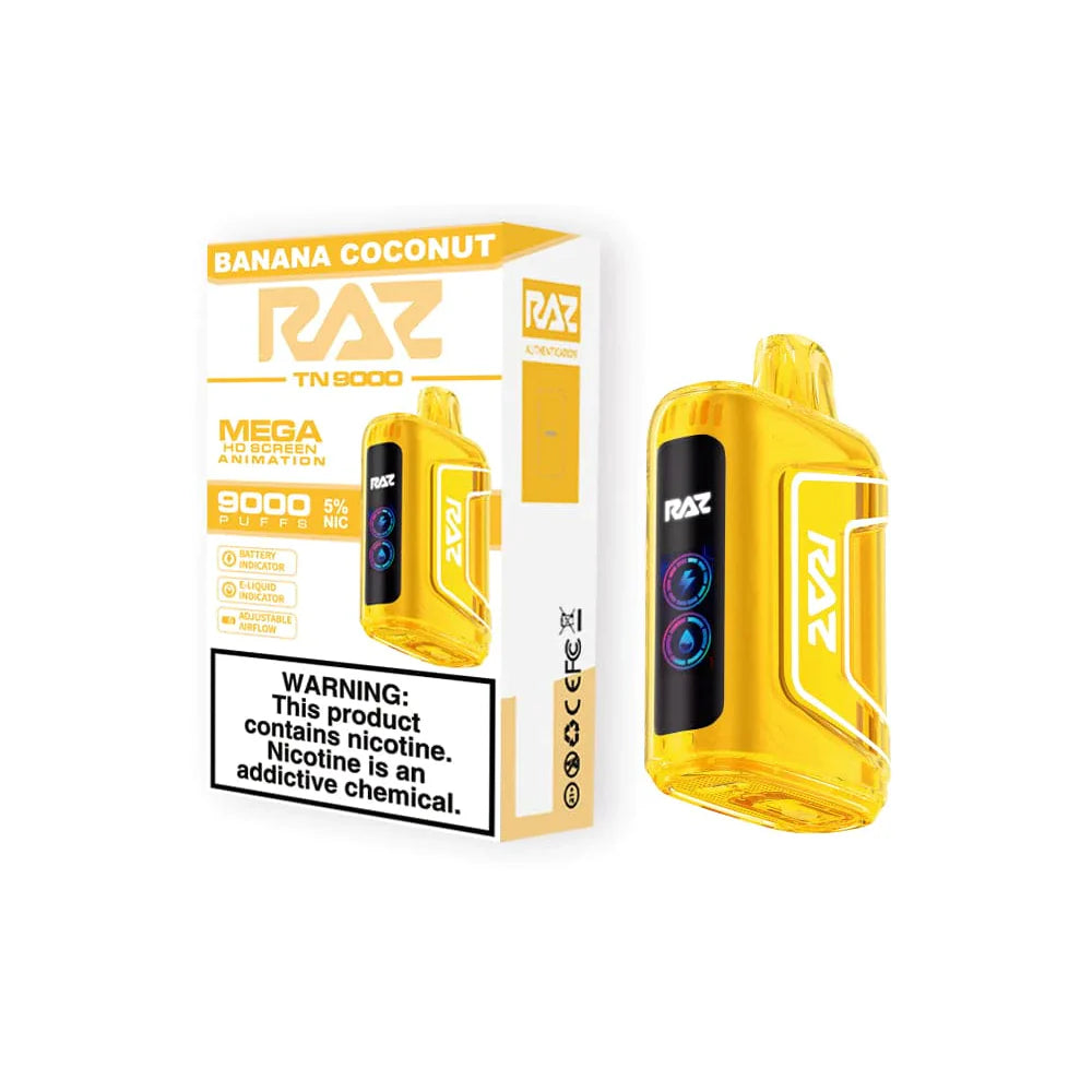 RAZ TN9000 Disposable | 9000 Puffs | 12mL | 50mg | Banana Coconut with Packaging