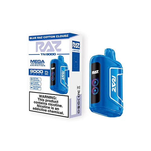 RAZ TN9000 Disposable | 9000 Puffs | 12mL | 50mg | Blue Razz Cotton Cloudz with Packaging