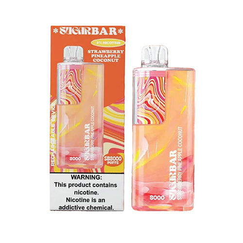 Sugarbar SB8000 Disposable 8000 Puffs 16mL 50mg strawberry pineapple coconut with packaging