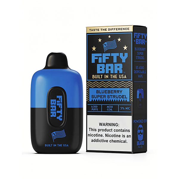 Fifty Bar Disposable | 6500 Puffs | 16mL | blueberry super strudel with packaging