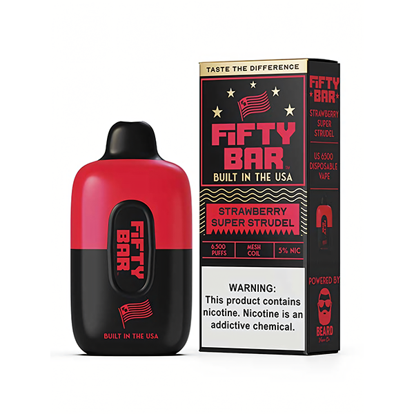 Fifty Bar Disposable | 6500 Puffs | 16mL | strawberry super strudel
with packaging