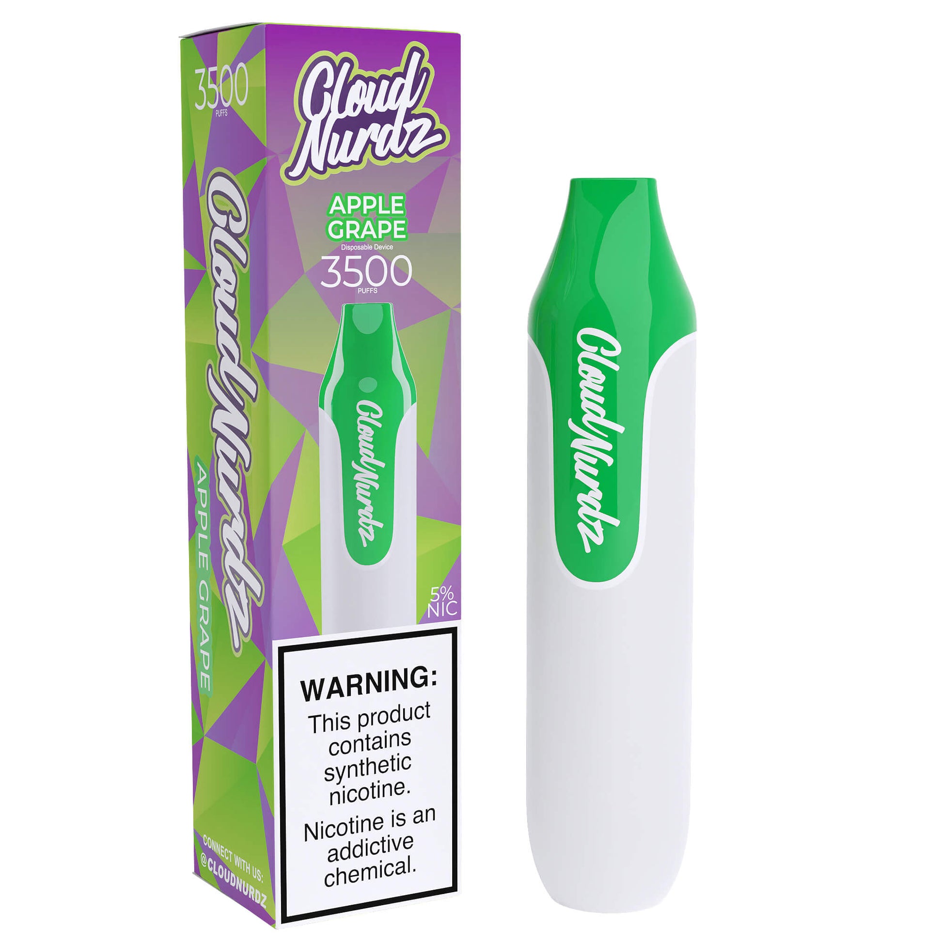 Cloud Nurdz Disposable Series | 3500 Puffs | 10mL apple grape iced with packaging