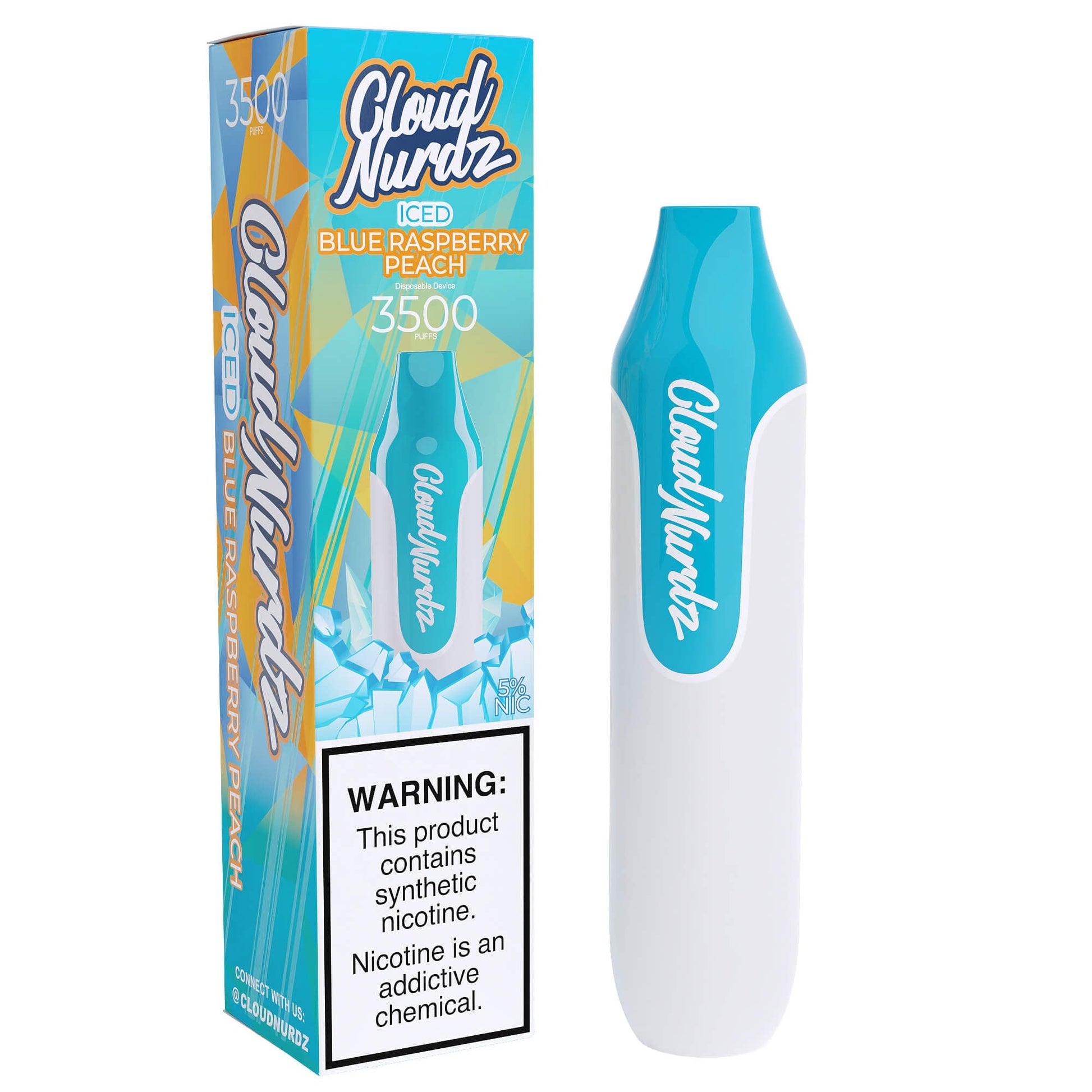 Cloud Nurdz Disposable Series | 3500 Puffs | 10mL blue raspberry peach iced with packaging