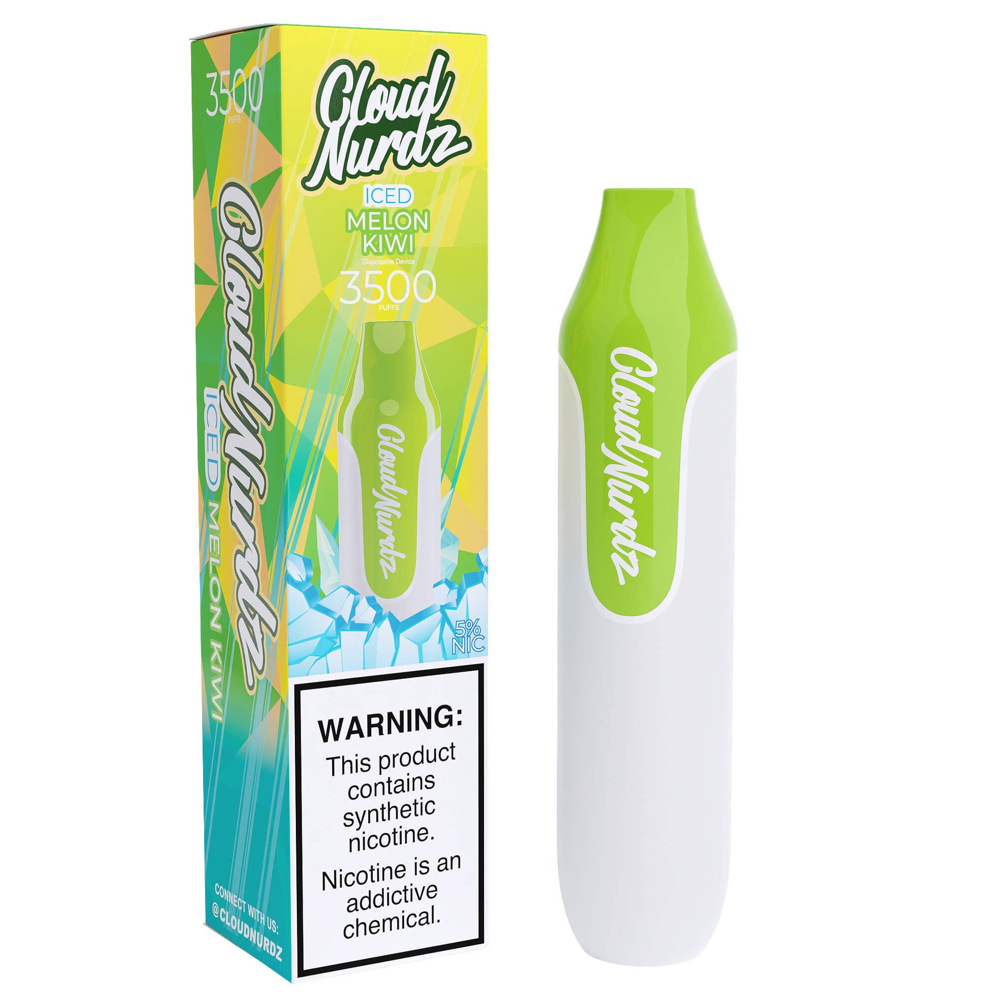 Cloud Nurdz Disposable Series | 3500 Puffs | 10mL melon kiwi iced with packaging